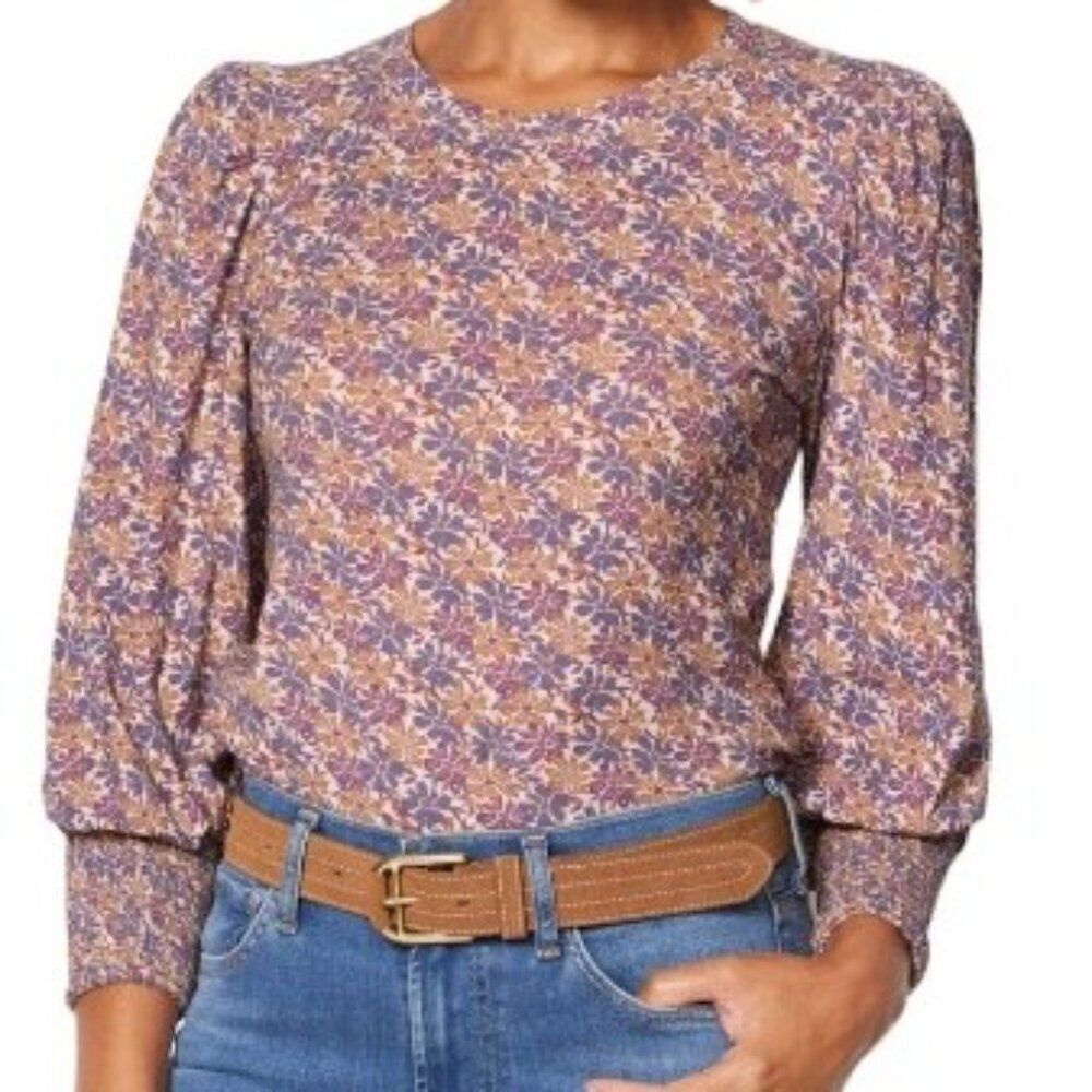 Nation LTD Top Pima Cotton Floral Boho Cottage Soft Puff Balloon Sleeve FLAW XS